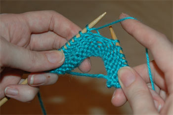 Left Handed Continental Purl Stitch: Step 5 Left Handed Continental Purl Stitch: Step 5